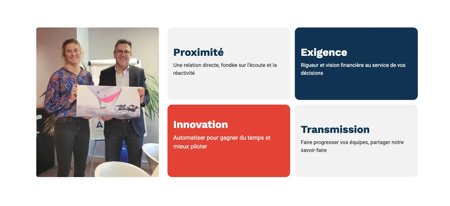 valeurs advanced conseil mise en avant sur leur site web Odoo