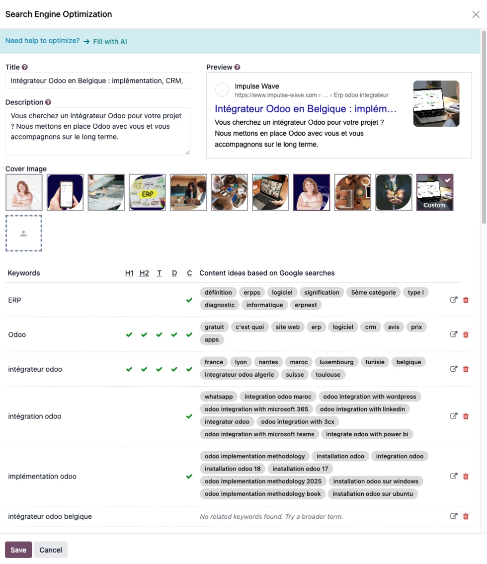Outil SEO Odoo pour votre site web Odoo