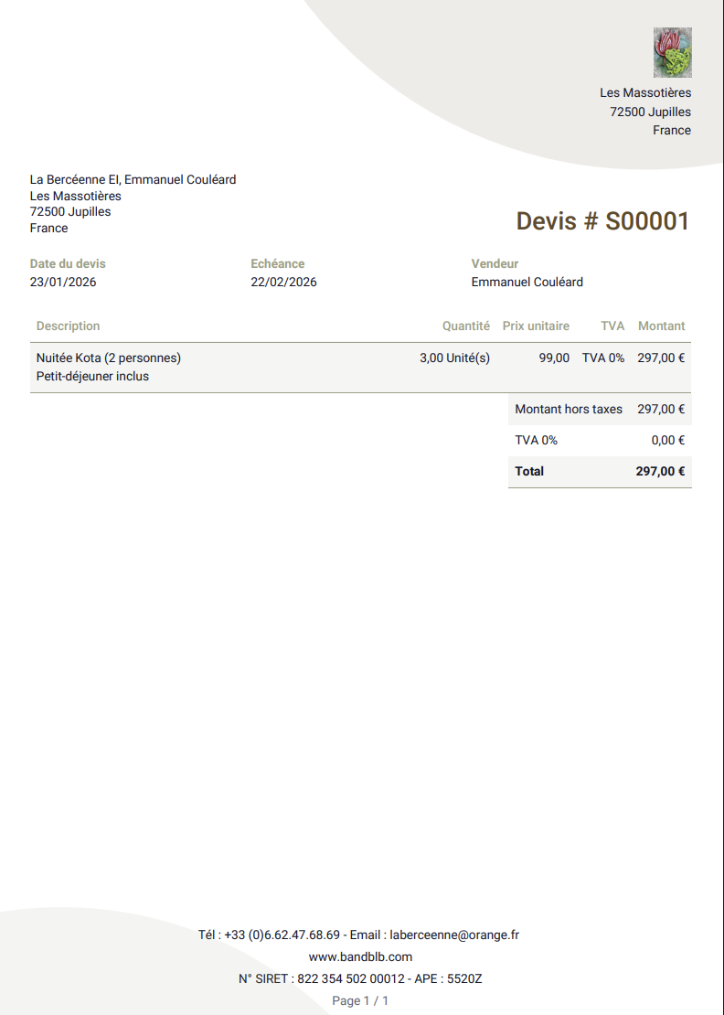 facture la bercéenne automatique avec Odoo